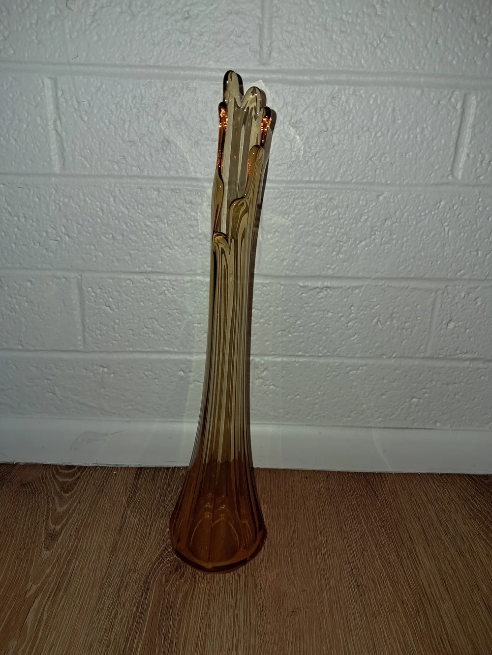 Vintage Fenton Mid-century modern amber swung glass vase 17.5